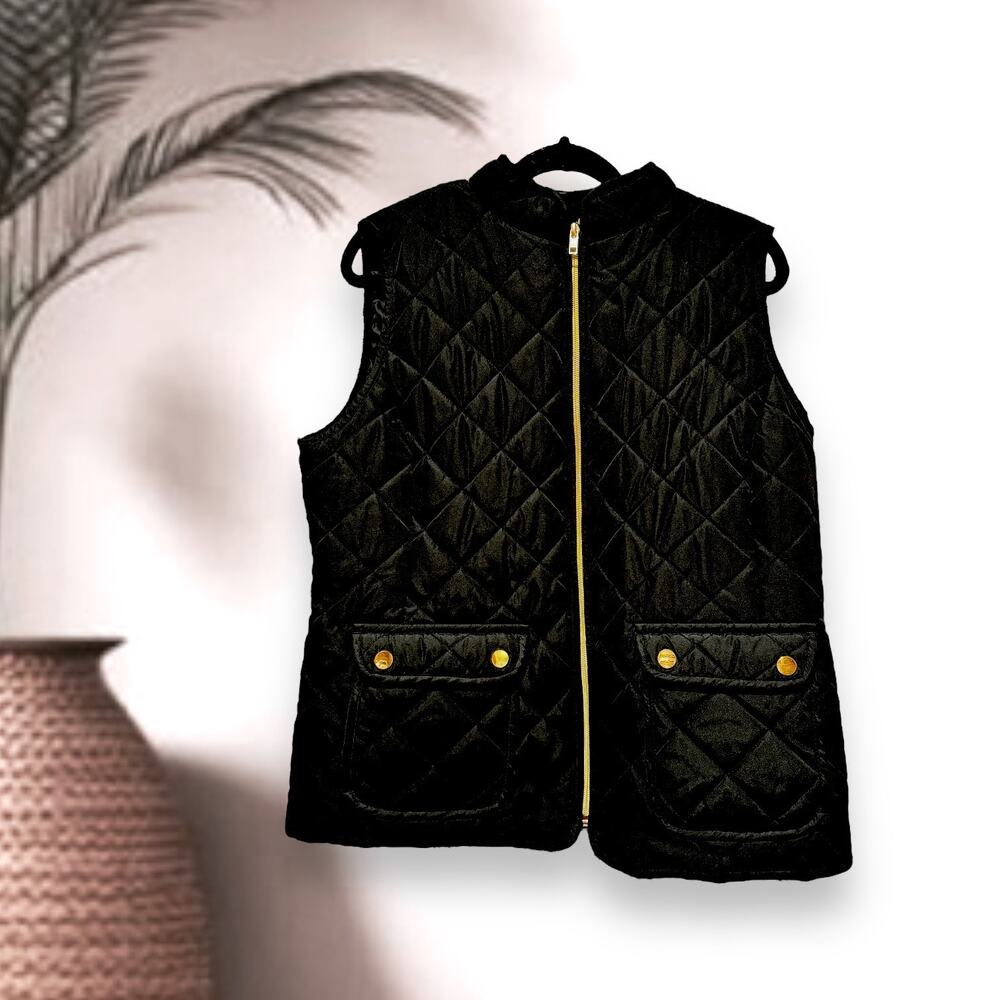 Fall Fashion St. John's Bay Black Quilted Vest Black Gold Vest EUC Gilet Vest